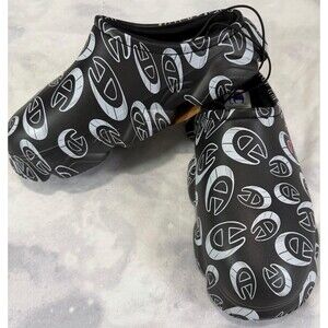 Champion Slip-On Clogs Shoes Black Logo Print Unisex Size 8 New with Tags
